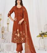 Embroidered cotton kurta with pant & dupatta set for women