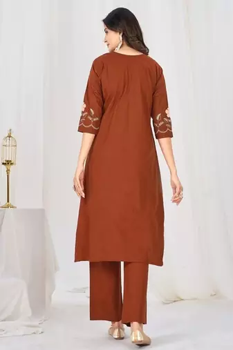 Embroidered cotton kurta with pant & dupatta set for women