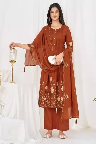Embroidered cotton kurta with pant & dupatta set for women