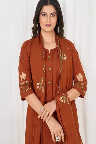 Embroidered cotton kurta with pant & dupatta set for women