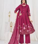 Embroidered cotton kurta with pant & dupatta set for women