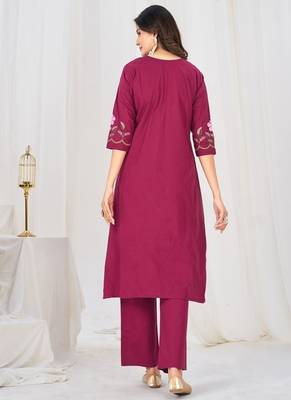 Embroidered cotton kurta with pant & dupatta set for women 2