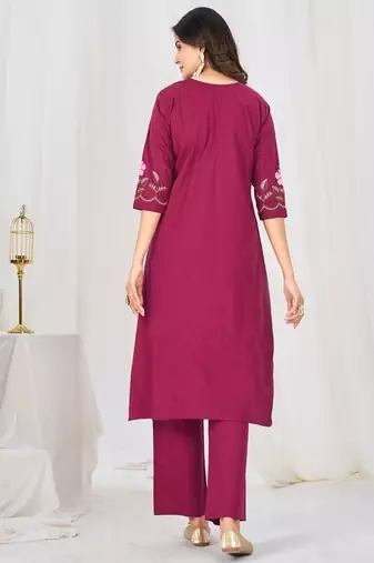 Embroidered cotton kurta with pant & dupatta set for women