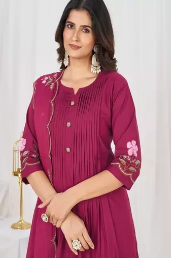 Embroidered cotton kurta with pant & dupatta set for women