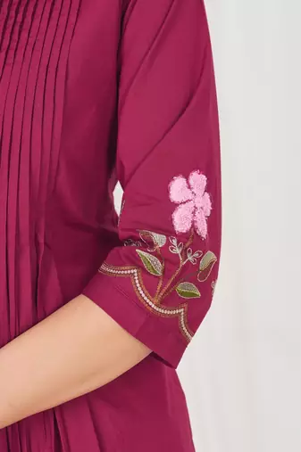 Embroidered cotton kurta with pant & dupatta set for women