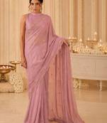 Pink embellished beads and stones satin designer saree