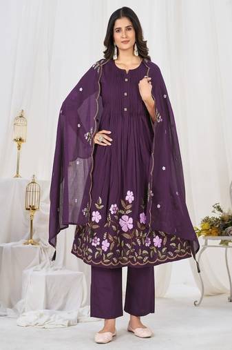 Embroidered cotton kurta with pant & dupatta set for women