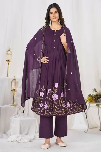 Embroidered cotton kurta with pant & dupatta set for women