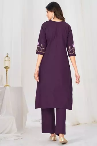 Embroidered cotton kurta with pant & dupatta set for women