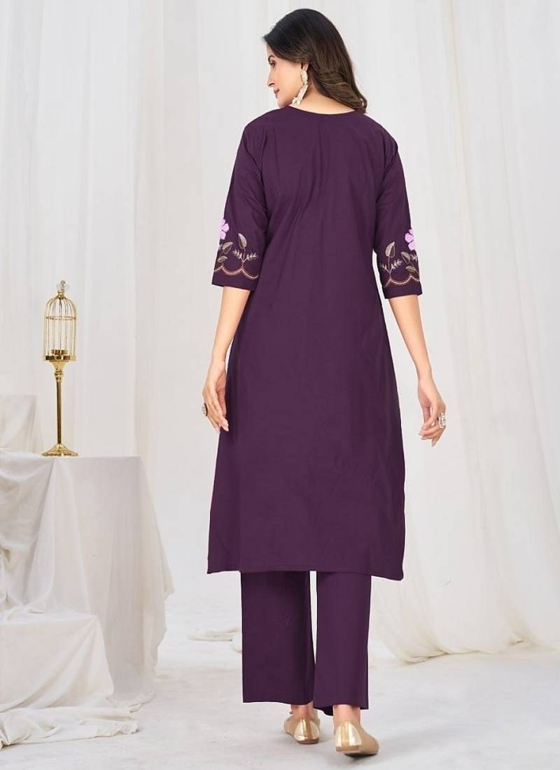 Embroidered cotton kurta with pant & dupatta set for women