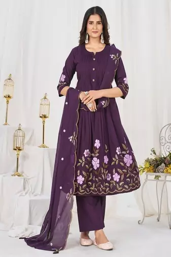 Embroidered cotton kurta with pant & dupatta set for women