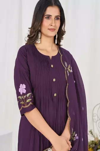 Embroidered cotton kurta with pant & dupatta set for women