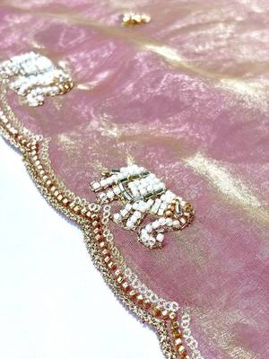 Pink embellished beads and stones satin designer saree 5