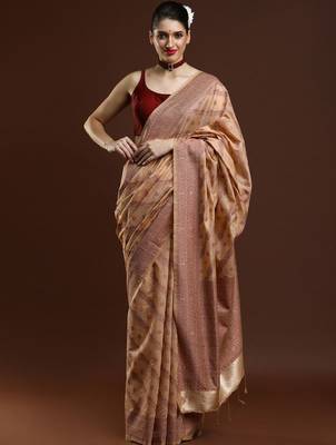 Beige woven design saree with blouse 1