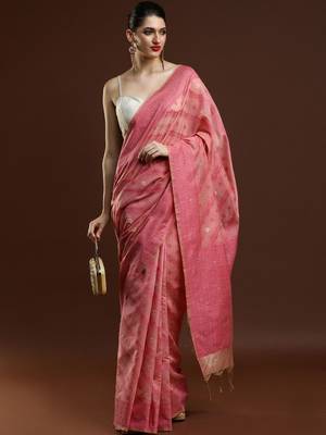 Pink woven design saree with blouse 1