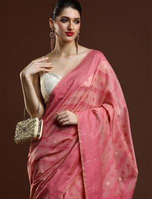 Pink woven design saree with blouse 2