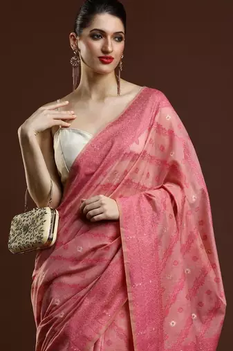 Pink woven design saree with blouse