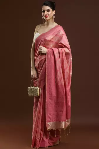 Pink woven design saree with blouse