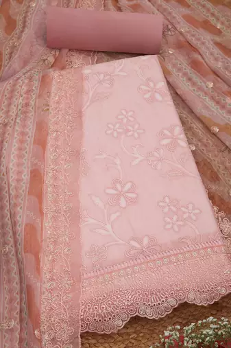 floral embroidered beads and stones unstitched dress material
