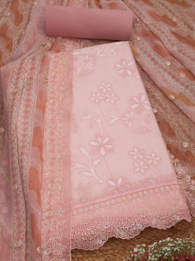 floral embroidered beads and stones unstitched dress material