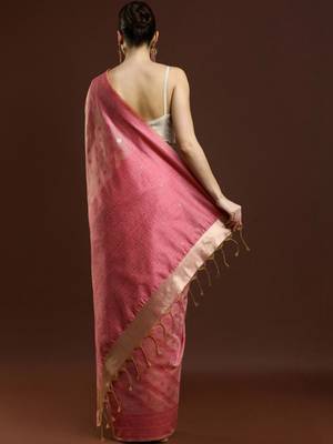 Pink woven design saree with blouse 4