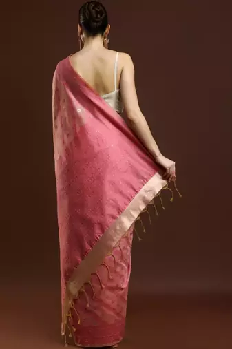 Pink woven design saree with blouse