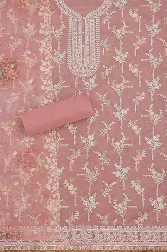floral embroidered beads and stones unstitched dress material