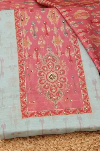 printed art silk unstitched dress material