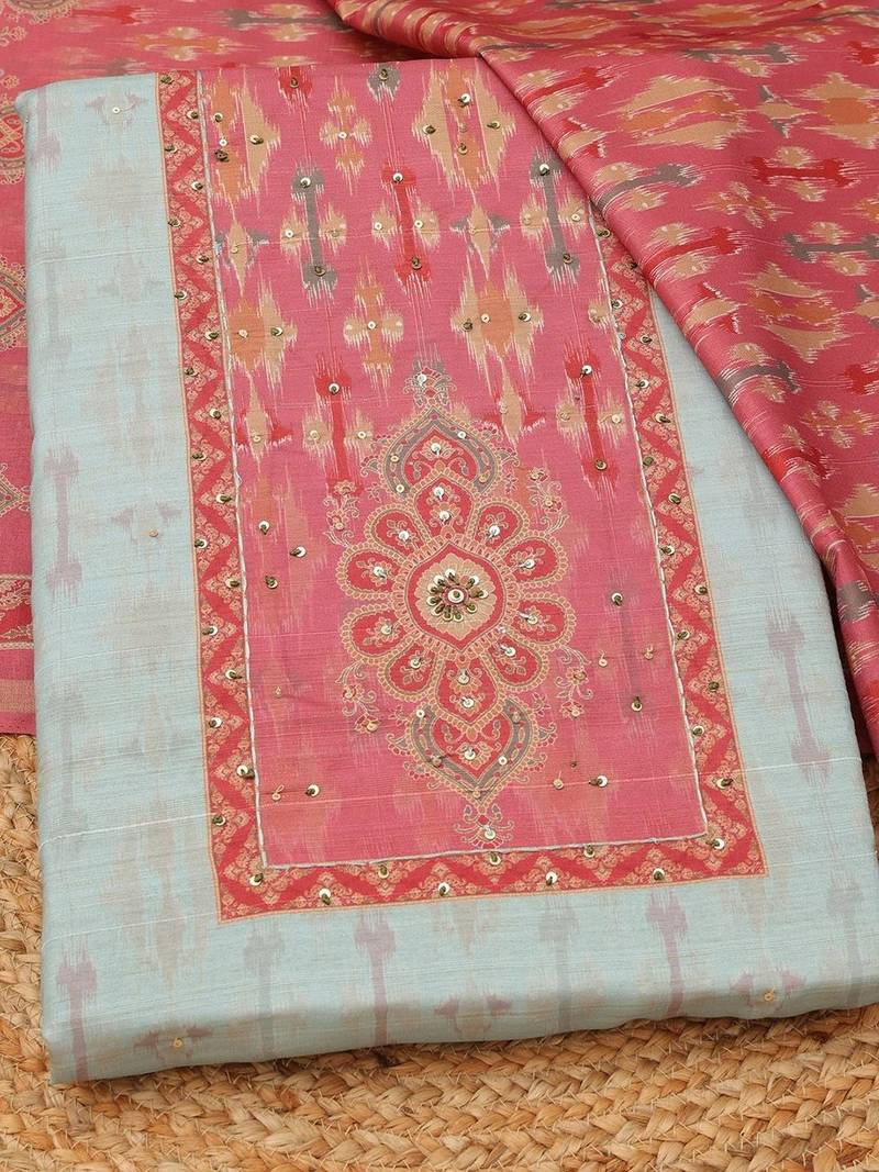 printed art silk unstitched dress material