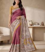 Purple kalamkari silk blend saree