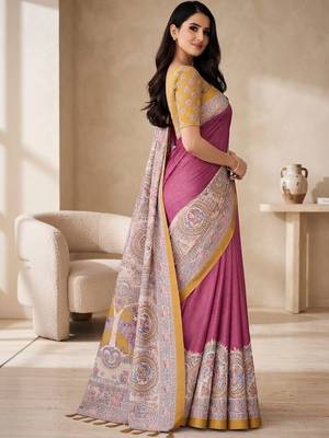 Purple kalamkari silk blend saree 2