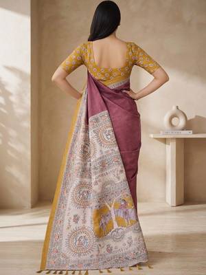 Purple kalamkari silk blend saree 3