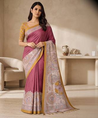 Purple kalamkari silk blend saree 5