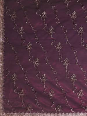 Purple embellished festive wear sheer saree with unstitched blouse 4