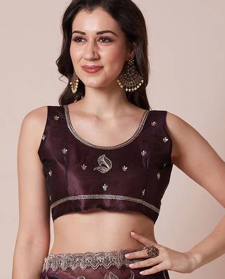 Purple embellished festive wear sheer saree with unstitched blouse 5
