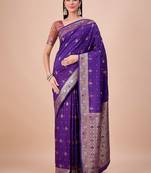 Purple ethnic motifs woven design zari saree with unstitched blouse