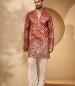 Men’s rust silk blend kurta with solid zari embroidered | trendy ethnic wear for festive, wedding & party occasions