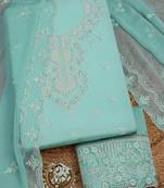 ethnic motifs embroidered beads and stones organza unstitched dress material