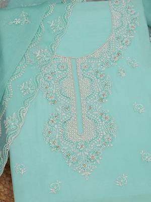 ethnic motifs embroidered beads and stones organza unstitched dress material 2