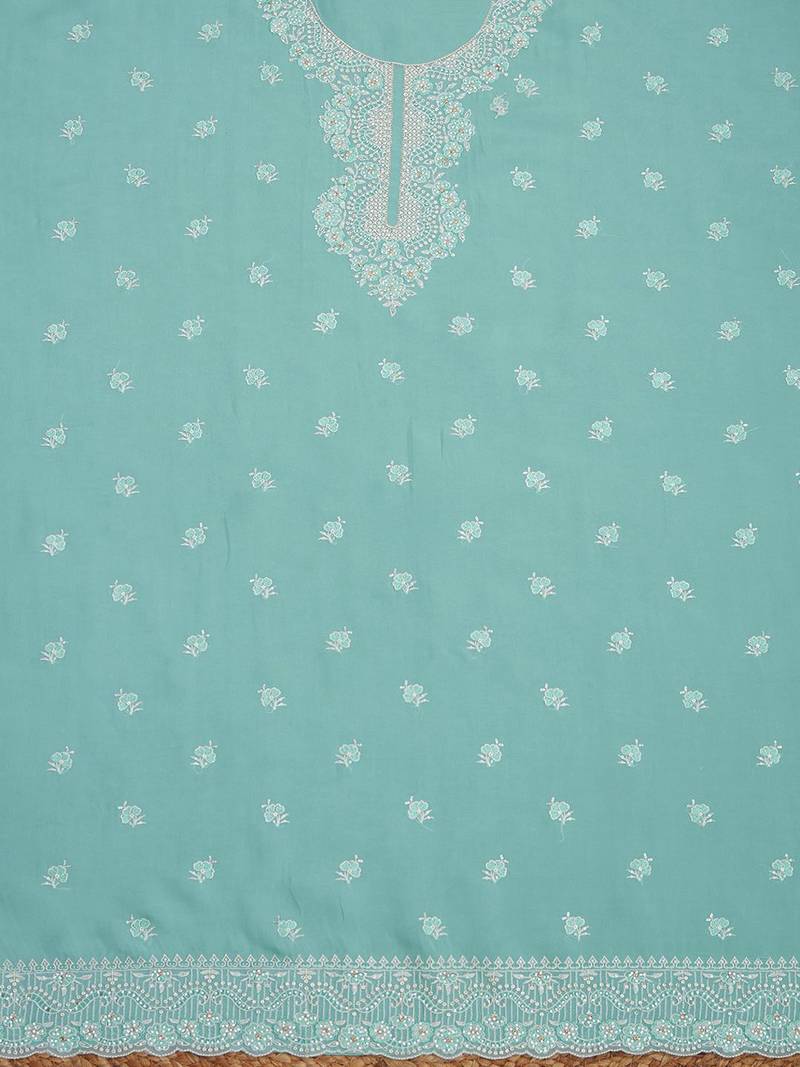 ethnic motifs embroidered beads and stones organza unstitched dress material