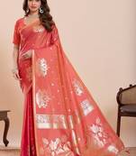 Coral woven design saree with unstitched blouse