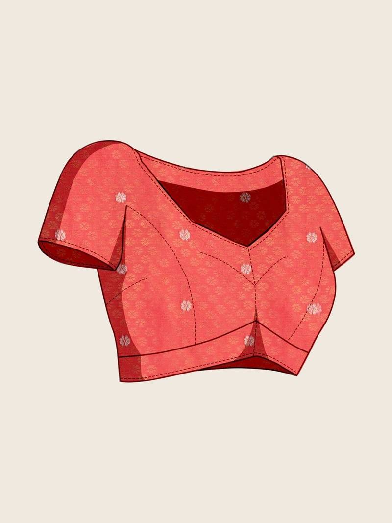 Coral woven design saree with unstitched blouse