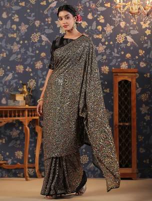 Black sequined georgette sarees 1