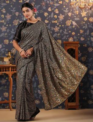 Black sequined georgette sarees 2