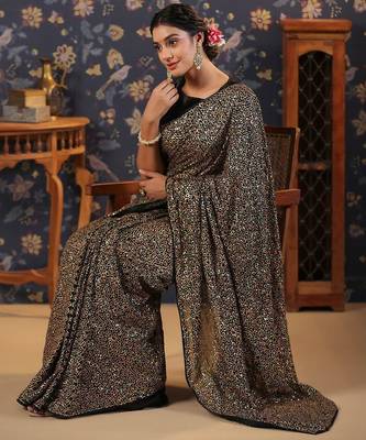 Black sequined georgette sarees 5