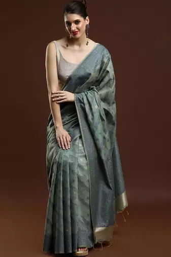 Green woven design saree with blouse