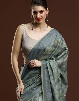 Green woven design saree with blouse 2