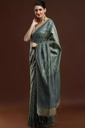 Green woven design saree with blouse