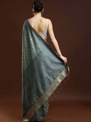 Green woven design saree with blouse 4