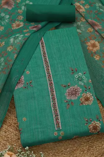 embellished linen unstitched dress material